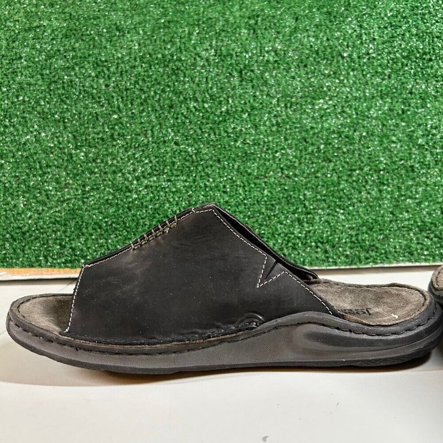 Josef Seibel Maverick 03 Leather Slides Sandals Comfort Black Mens 8/8.5 / 44EU