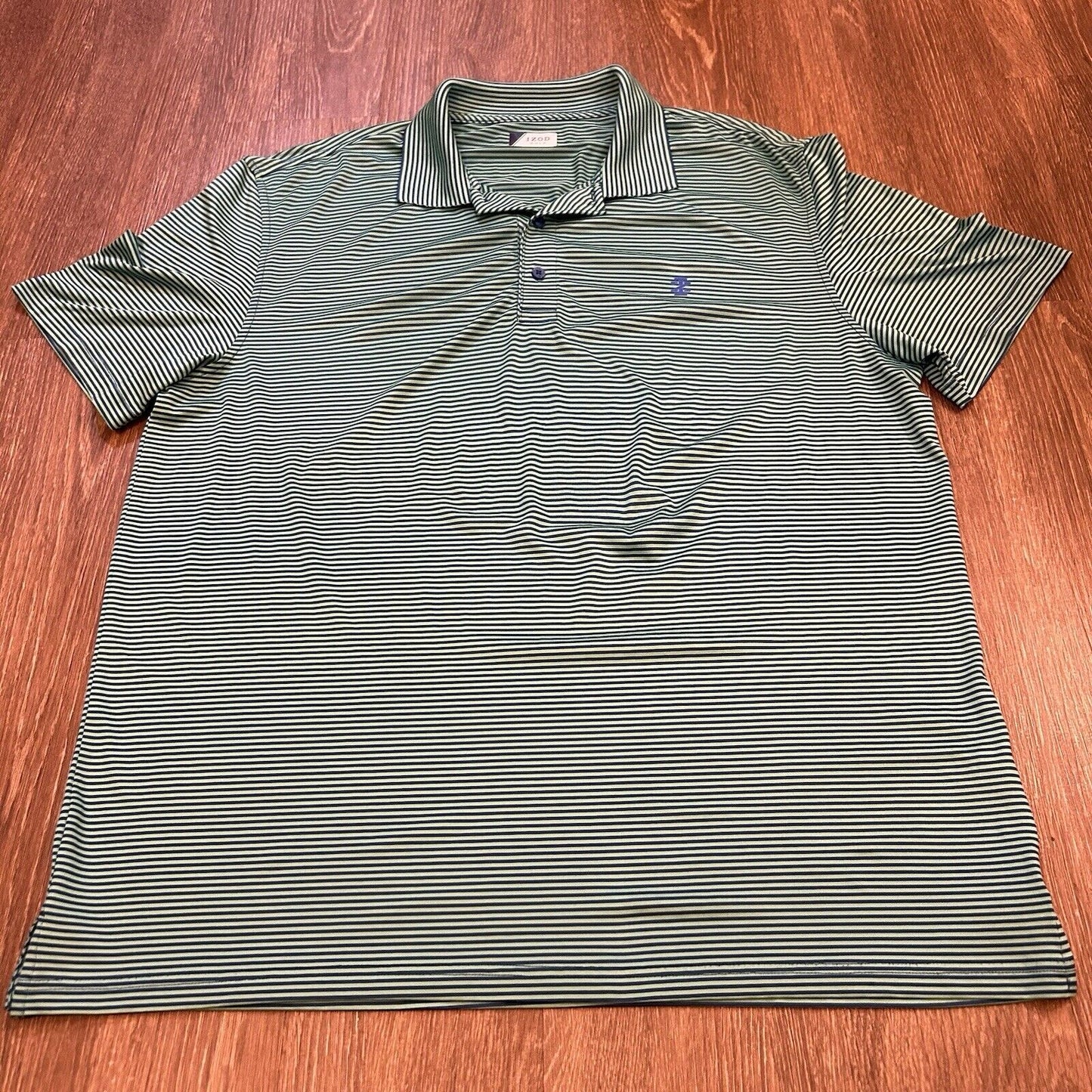 Izod Golf Polo Shirt Mens Extra Large Green Blue Striped Short Sleeve Stretch