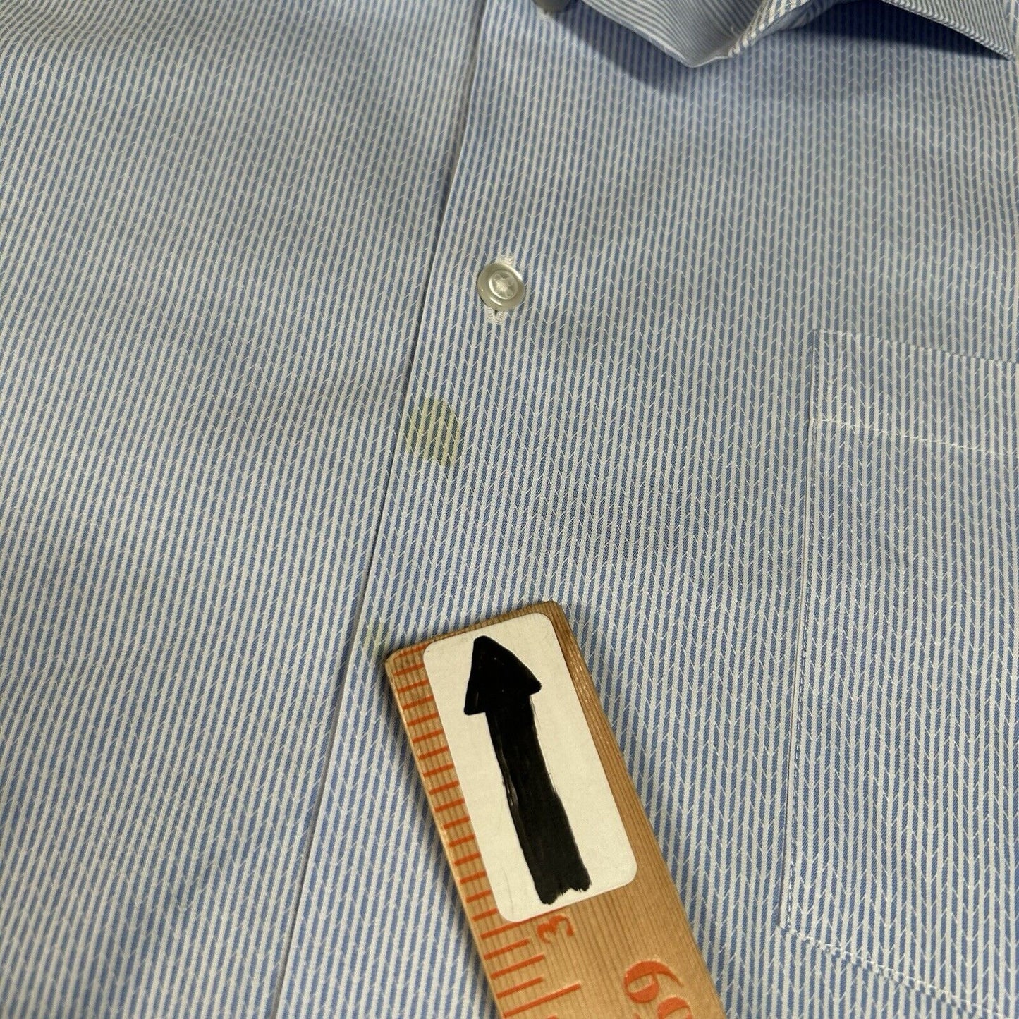 Van Heusen Shirt Men 18.5 34/35 Blue White Striped Stretch Button Up Long Sleeve