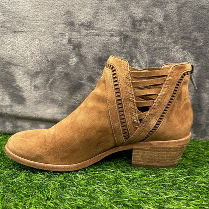 Vince Camuto Pimmy Boots Womens 6 M Brown Leather Ankle Booties Zip Up Heeled