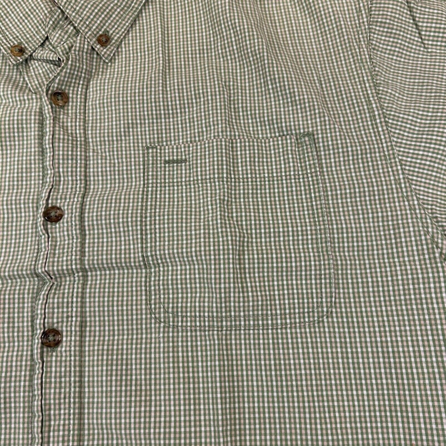Wrangler Shirt Mens Large Green White Check Button Up Short Sleeve Western