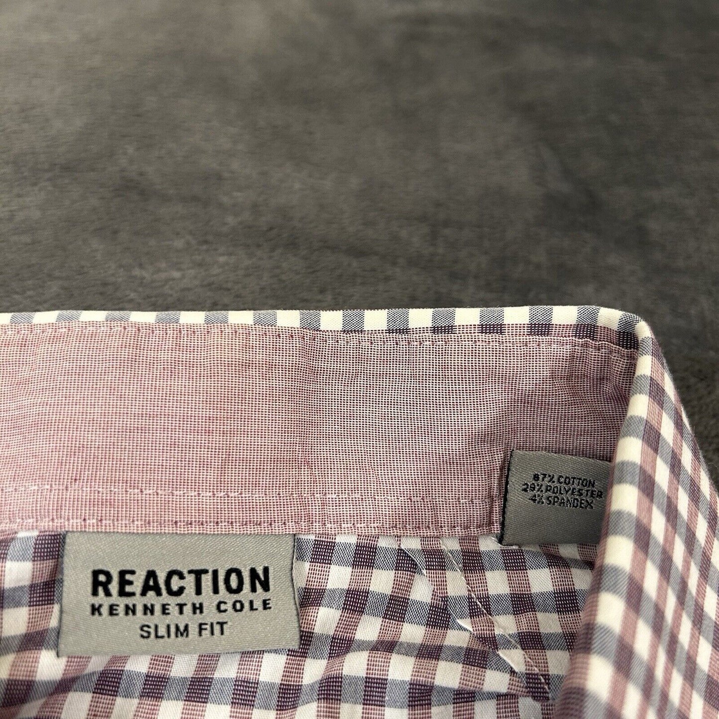 Kenneth Cole Dress Shirt Mens 16 34/35 Purple Blue Check Button Up Slim Fit
