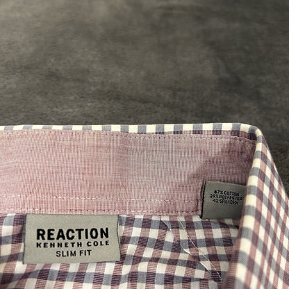 Kenneth Cole Dress Shirt Mens 16 34/35 Purple Blue Check Button Up Slim Fit