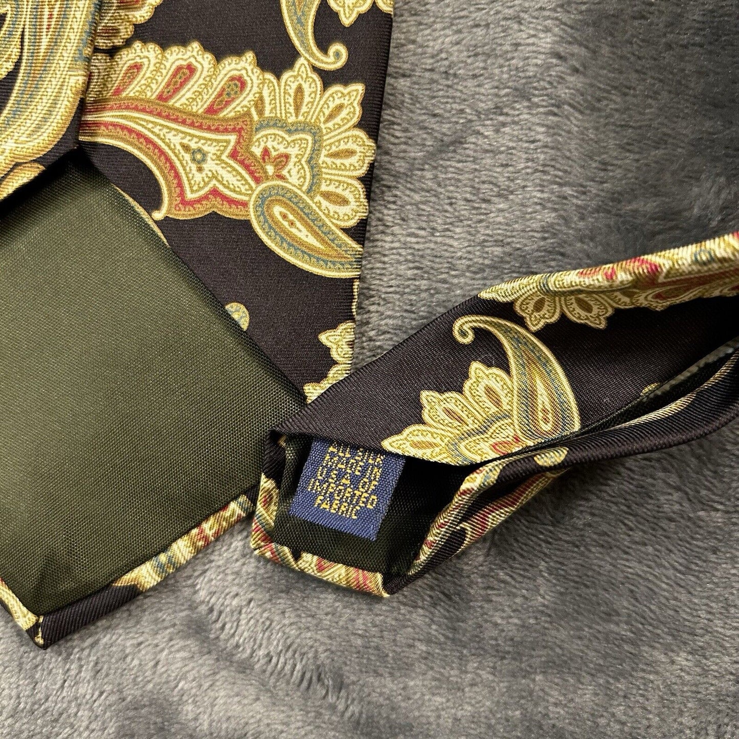 Ralph Lauren Chaps Tie Mens Black Green Paisley Silk 57” Necktie Formal Work