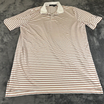 RLX Ralph Lauren Polo Shirt Mens Large White Orange Striped Short Sleeve Golf
