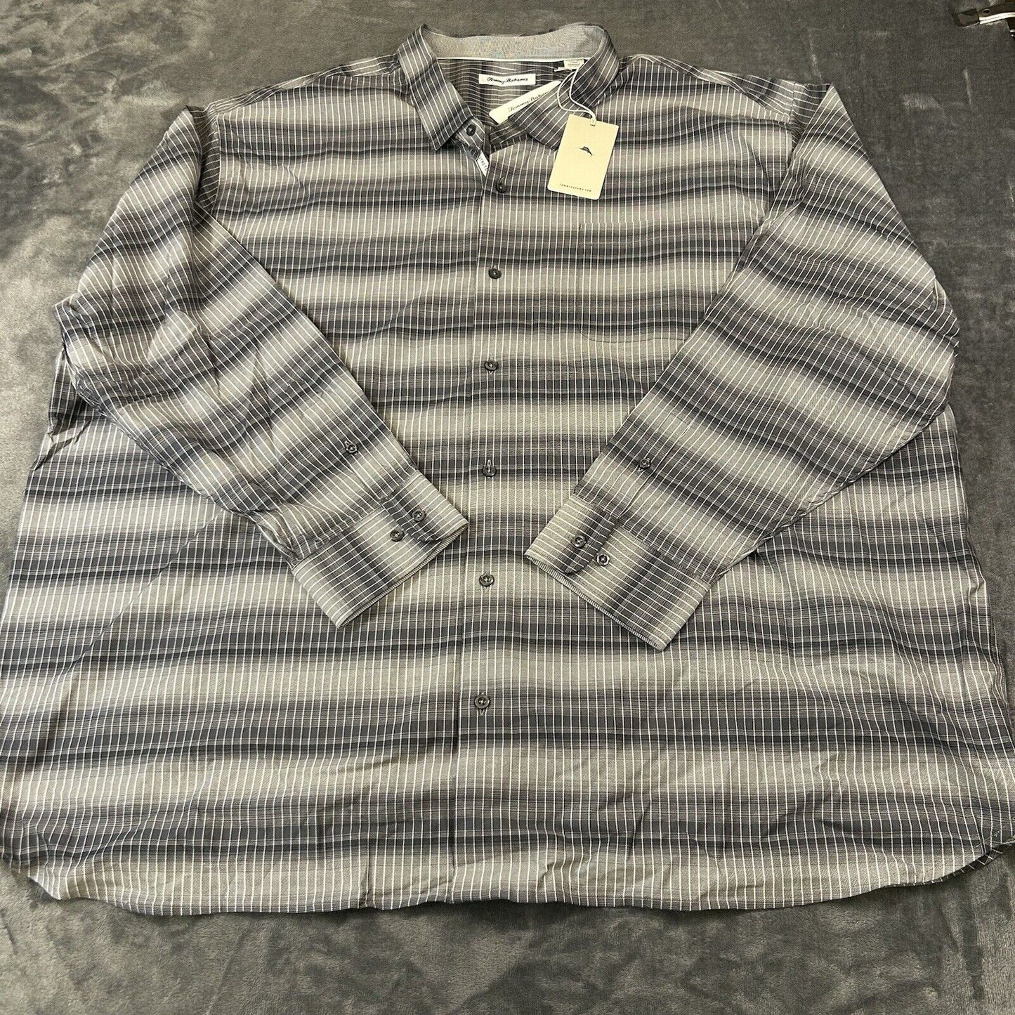 Tommy Bahama Shirt Mens 4XLB Gray Black Lazlo Ombre Stripe Button Up LS NEW $168