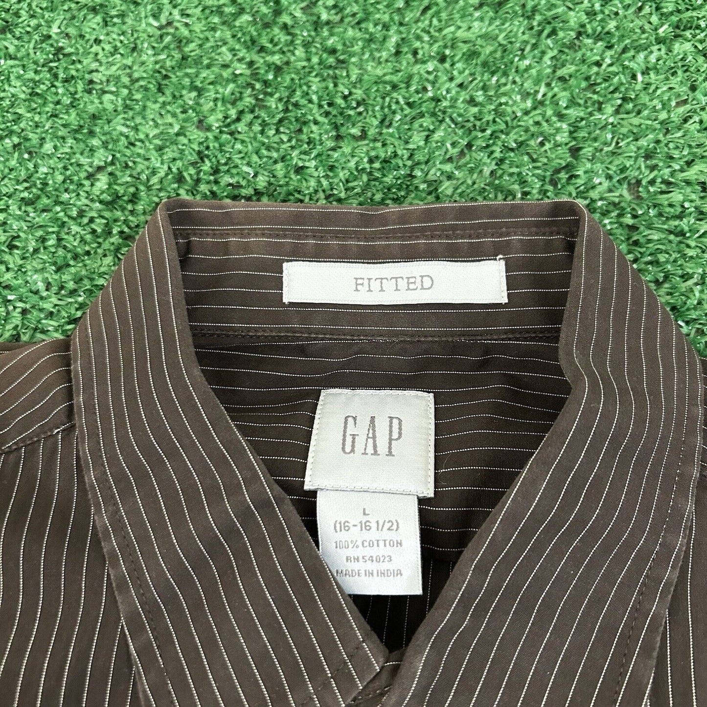 Gap Shirt Mens Large Brown White Striped Fitted Button Up Long Sleeve Casual