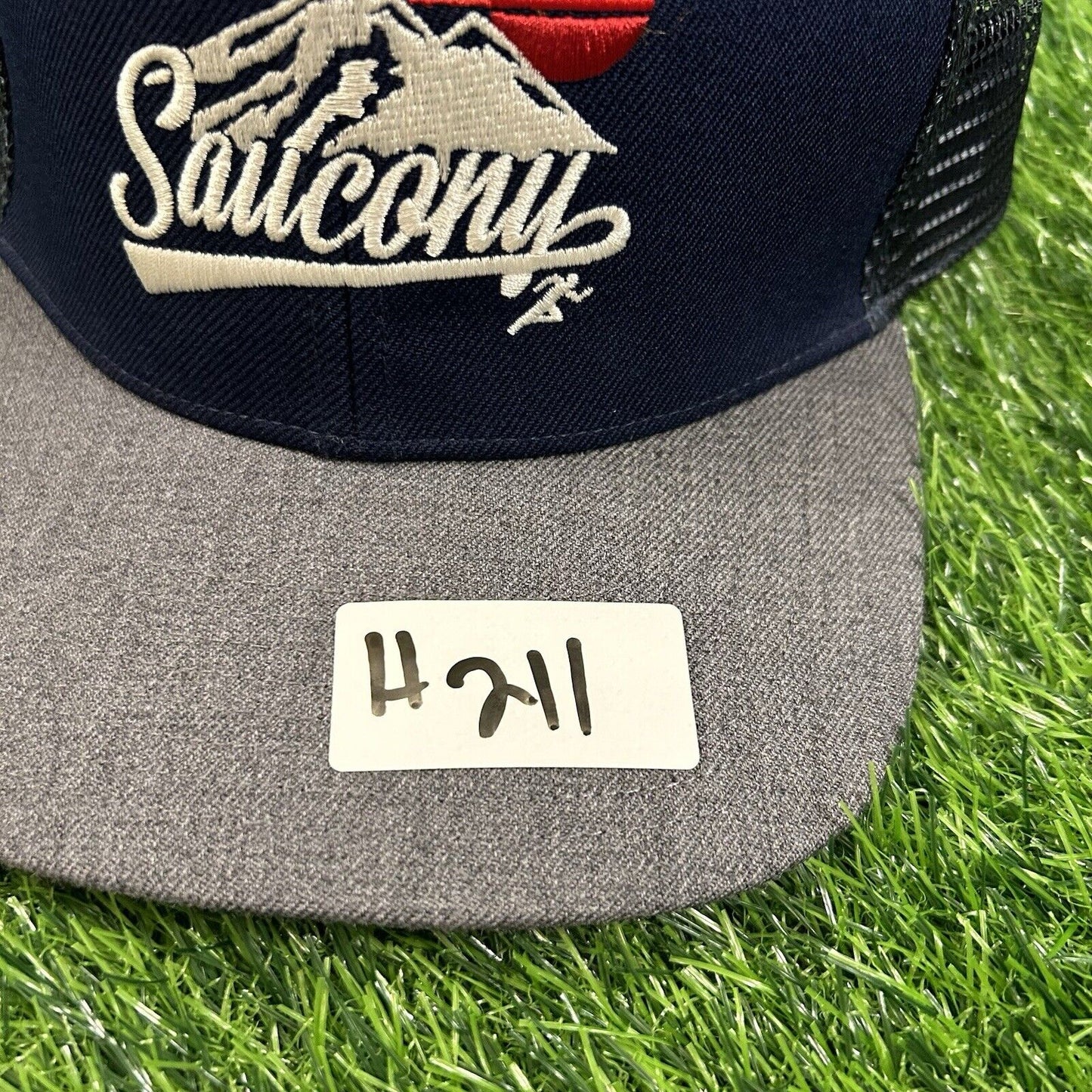 Saucony Trucker Hat Cap Mens Snapback Navy Gray Embroidered Wool Mesh Back