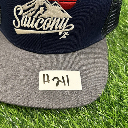 Saucony Trucker Hat Cap Mens Snapback Navy Gray Embroidered Wool Mesh Back