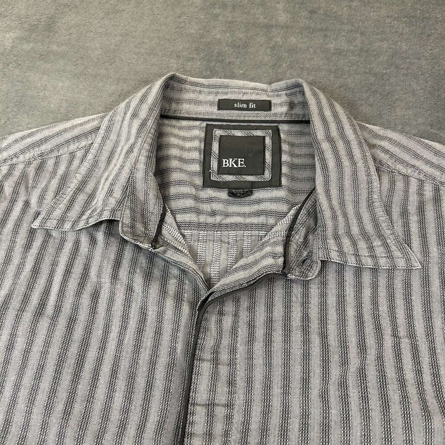 BKE Shirt Mens Extra Large Gray Striped Button Up Long Sleeve Work Slim Fit