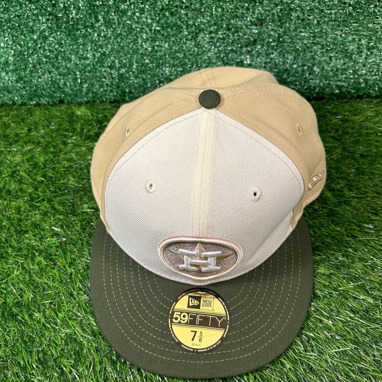 Houston Astros Hat Cap Mens 7 5/8 Beige Green Birchwood New Era Baseball MLB NEW