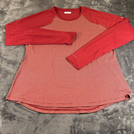 Columbia Shirt Mens XXL 2XL Red Striped Long Sleeve Omni-Wick Camp Outdoor
