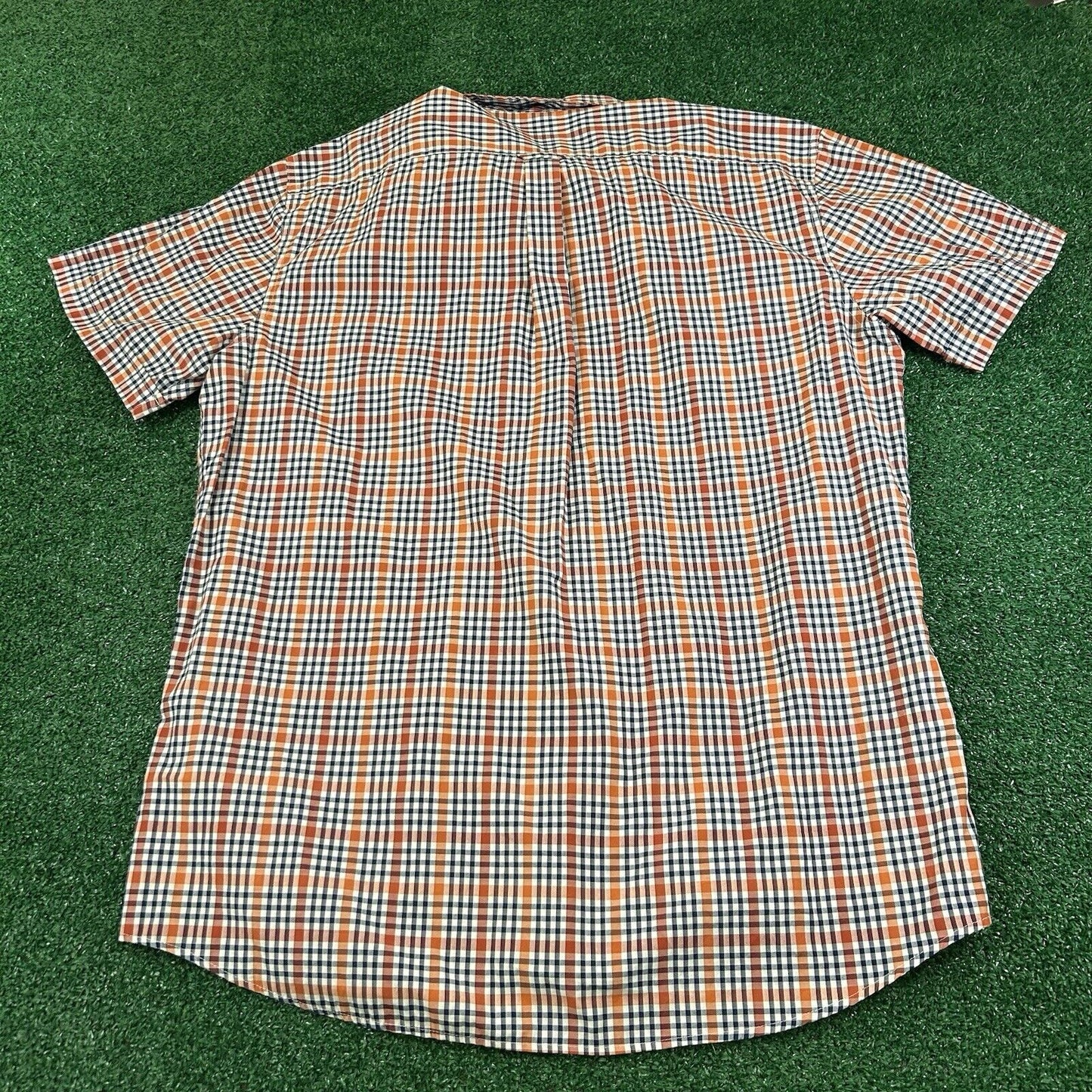 Izod Shirt Mens Extra Large Orange Blue Check Button Up Short Sleeve Colorful