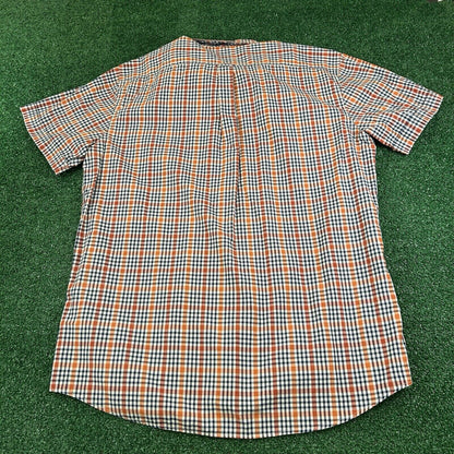 Izod Shirt Mens Extra Large Orange Blue Check Button Up Short Sleeve Colorful