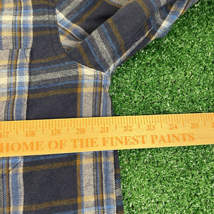 Eddie Bauer Flannel Shirt Mens Medium Blue Plaid Button Up Long Sleeve Outdoor