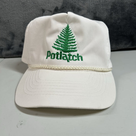 Vintage Potlatch Hat Cap Mens Strap Back White Green Rope Otto Cap Adjustable
