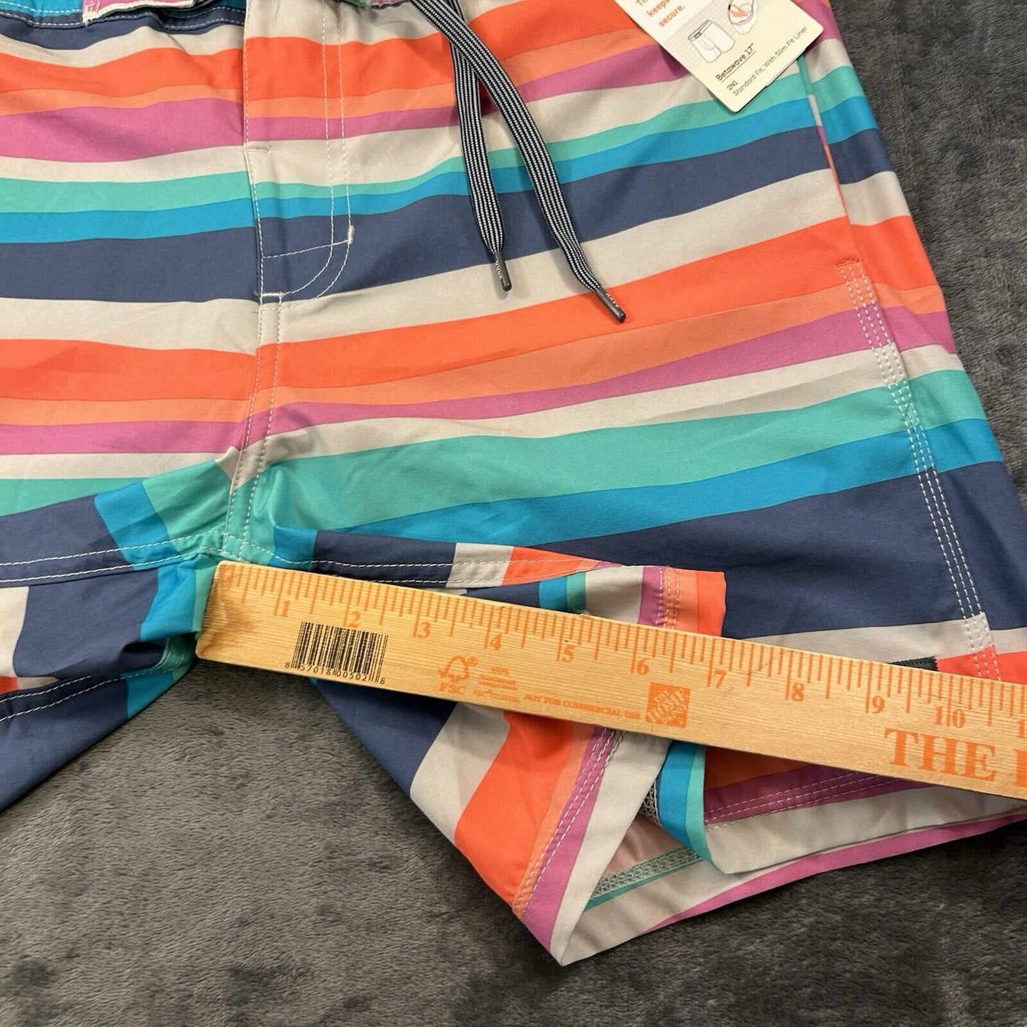 SAXX Betawave 2N1 Board Shorts Men 34" Orange Blue Striped Drawstring Swim NEW