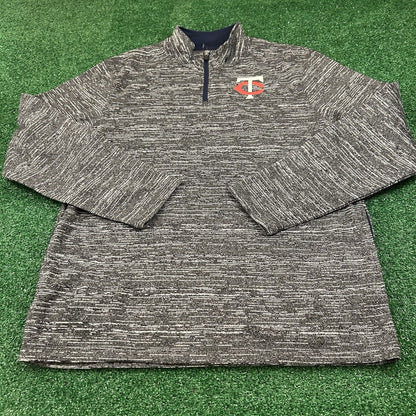 Minnesota Twins Sweater Mens Large Gray Pullover 1/4 Zip Sweatshirt Majestic