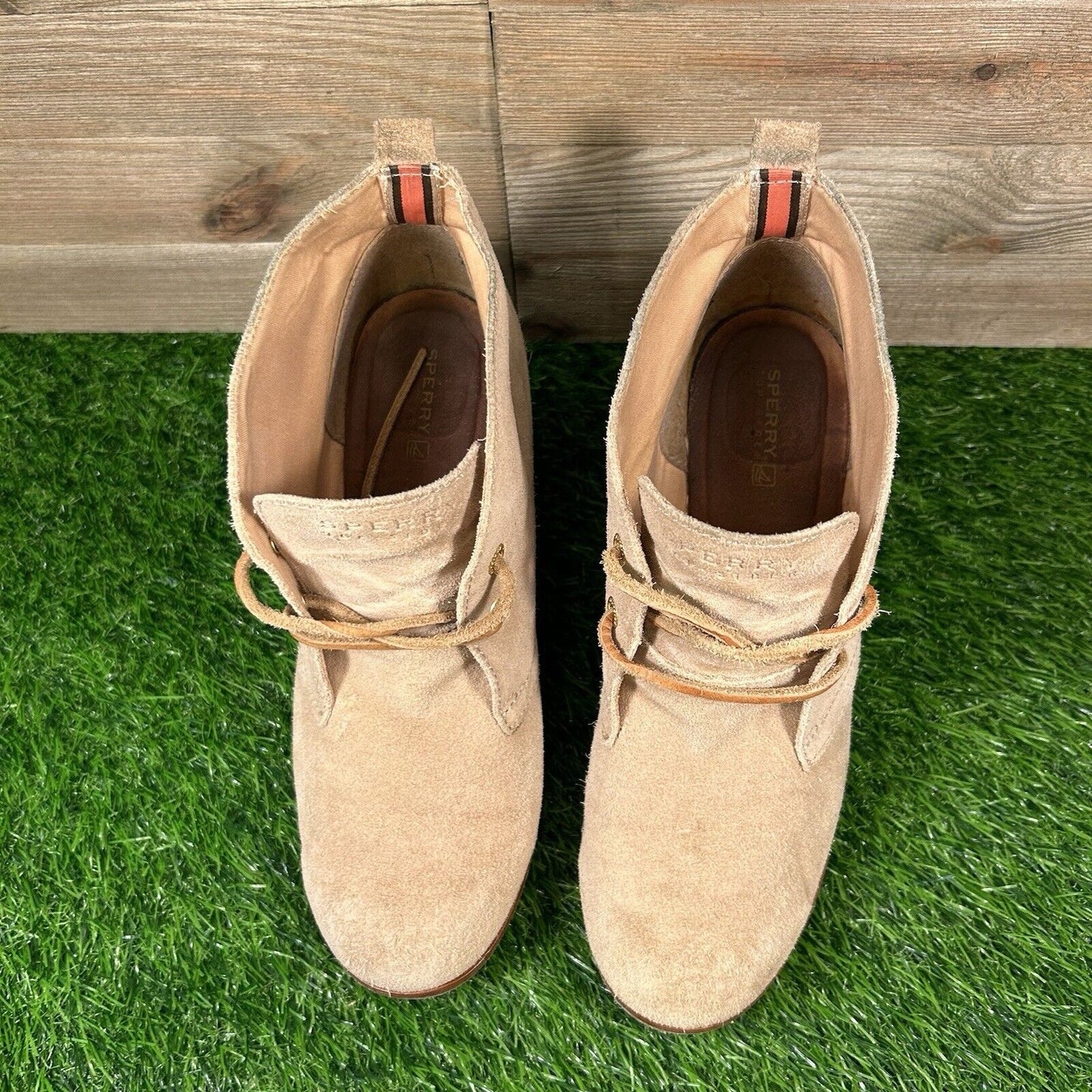 Sperry Harlow Boots Womens 8 M Brown Suede Leather Ankle Booties Casual Wedge