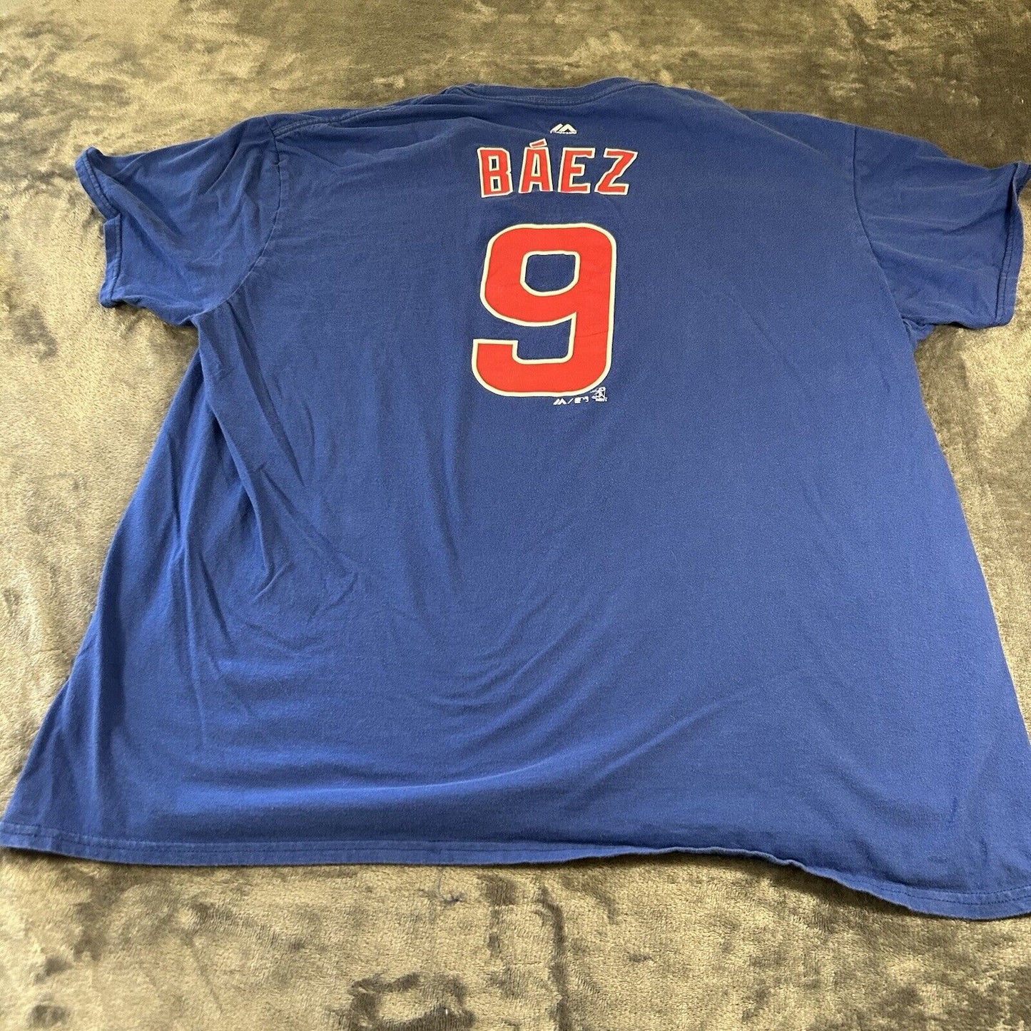 Chicago Cubs Shirt Mens XXL 2XL Blue Red Short Sleeve Baez MLB Baseball Majestic