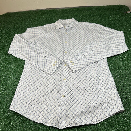 Banana Republic Dress Shirt Mens Large White Blue Diamond Button Up Long Sleeve