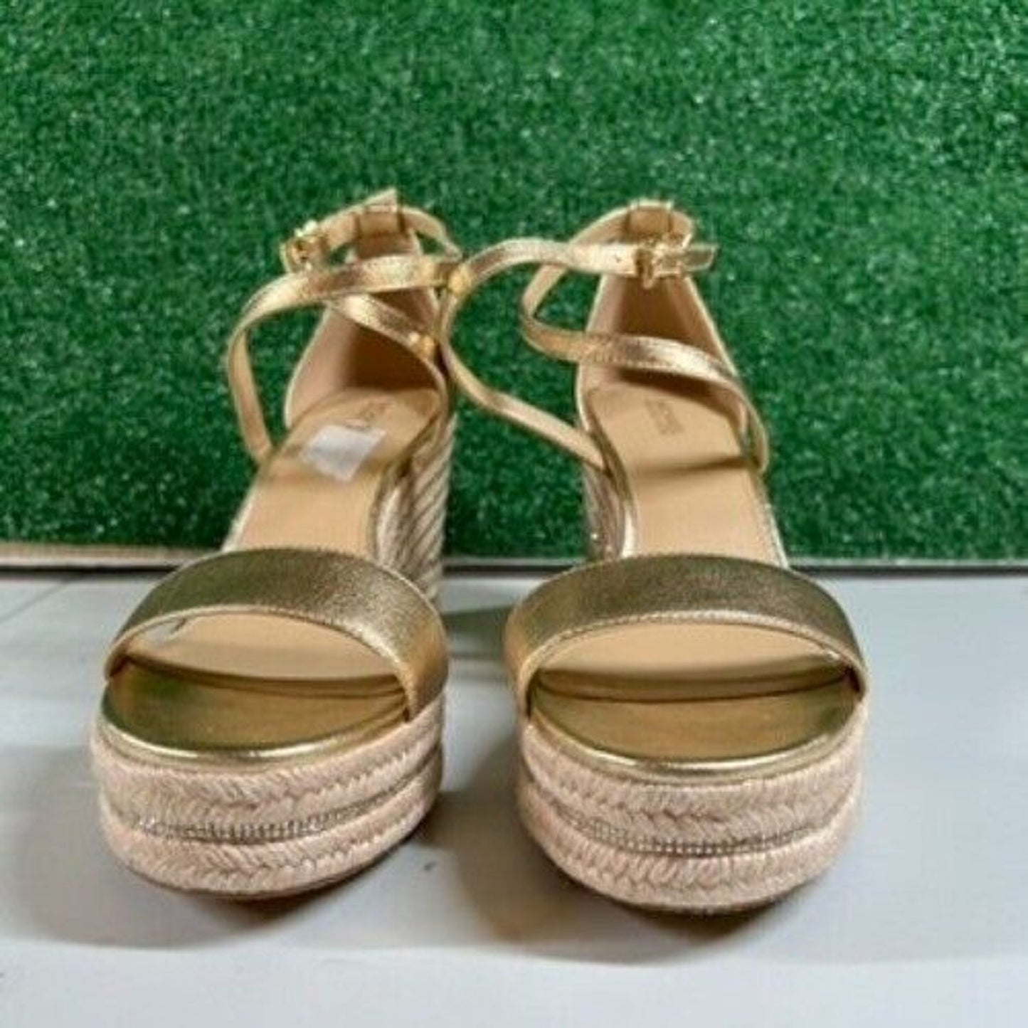 Michael Kors Kayla Metallic Leather Rhinestone Espadrille Wedge Sandals Women 10