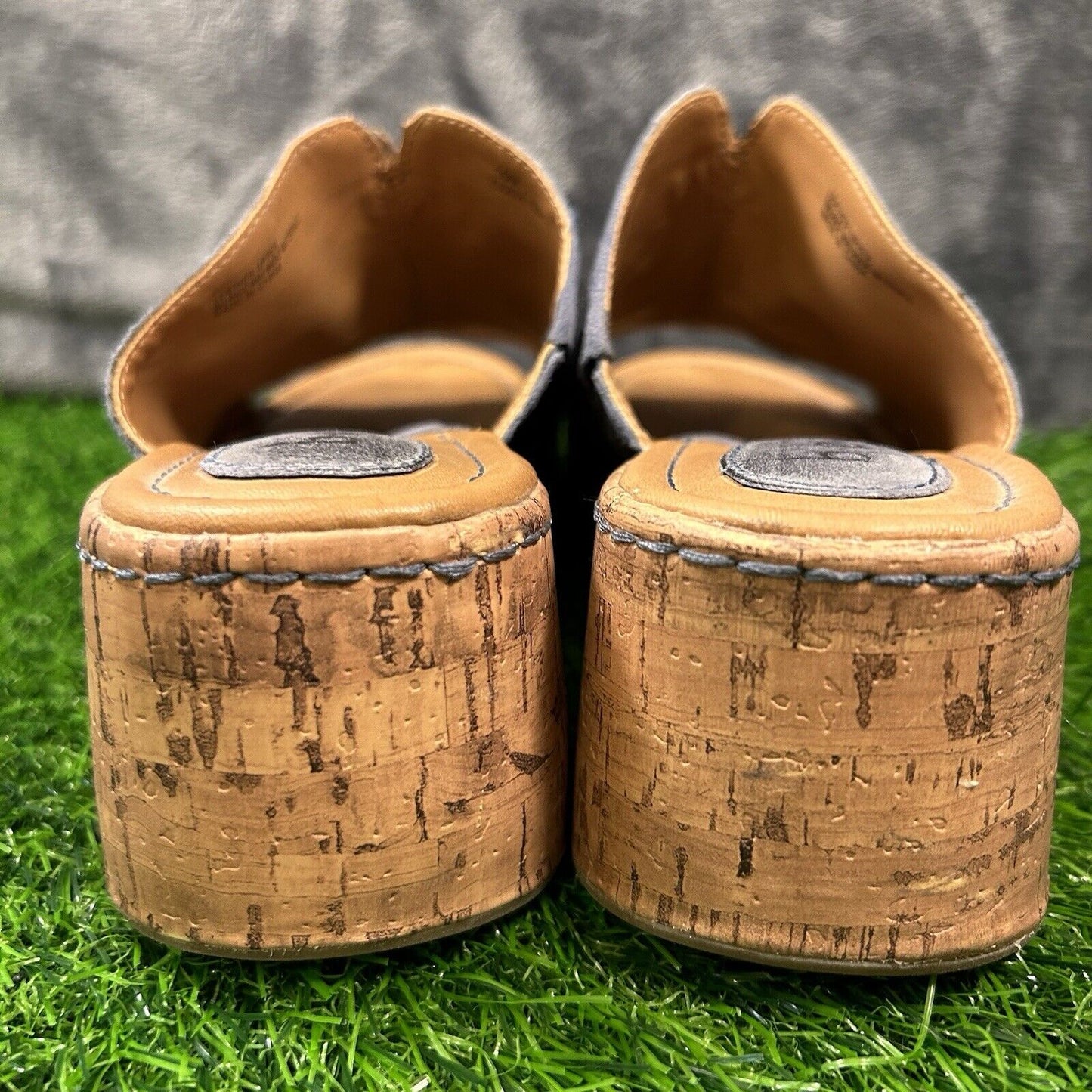 Born BOC Wedge Sandals Womens 10 M Blue Leather Suede Slip On Casual Cork Summer