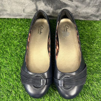 Clarks Bendables Flats Womens 7 W Blue Leather Shoes Slip On Casual Comfort