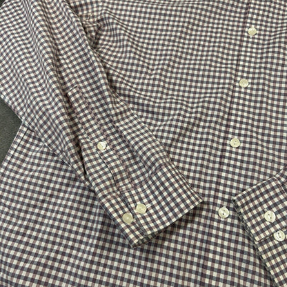 Kenneth Cole Dress Shirt Mens 16 34/35 Purple Blue Check Button Up Slim Fit