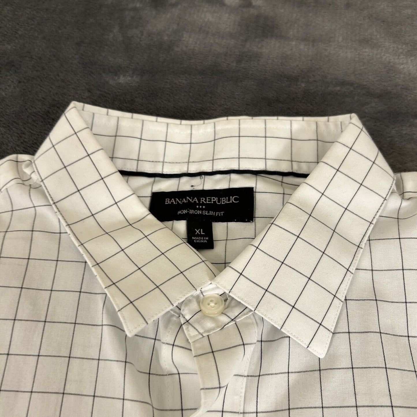 Banana Republic Shirt Mens Extra Large White Black Button Up Long Sleeve Slim