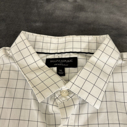 Banana Republic Shirt Mens Extra Large White Black Button Up Long Sleeve Slim
