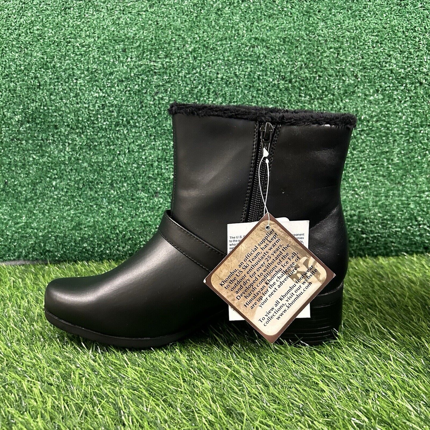Khombu Madison Boots Womens 8.5 M Black Ankle Fur Lined Warm Outdoor Zip New