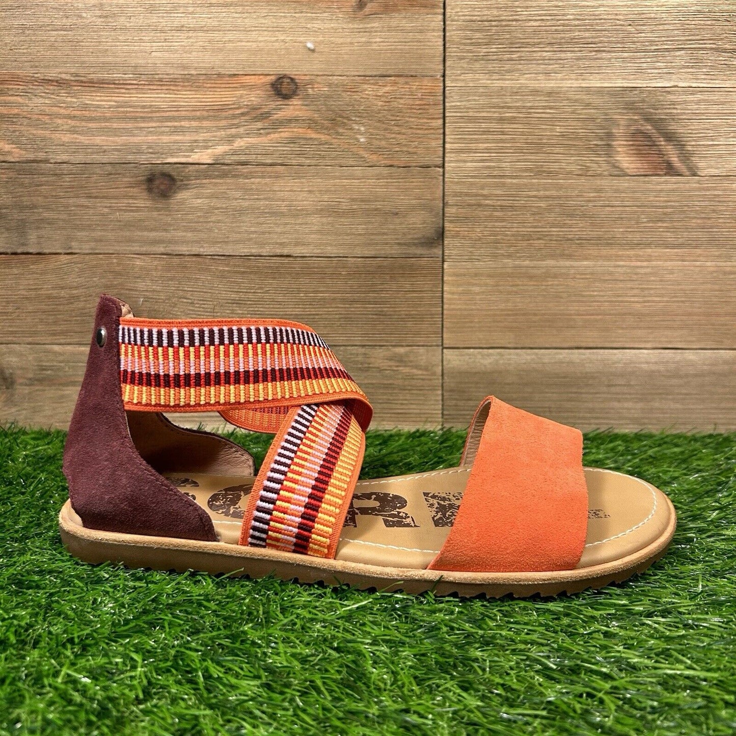Sorel Ella Zing Sandals Womens 6.5 Orange Red Criss Cross Strappy Casual Comfort