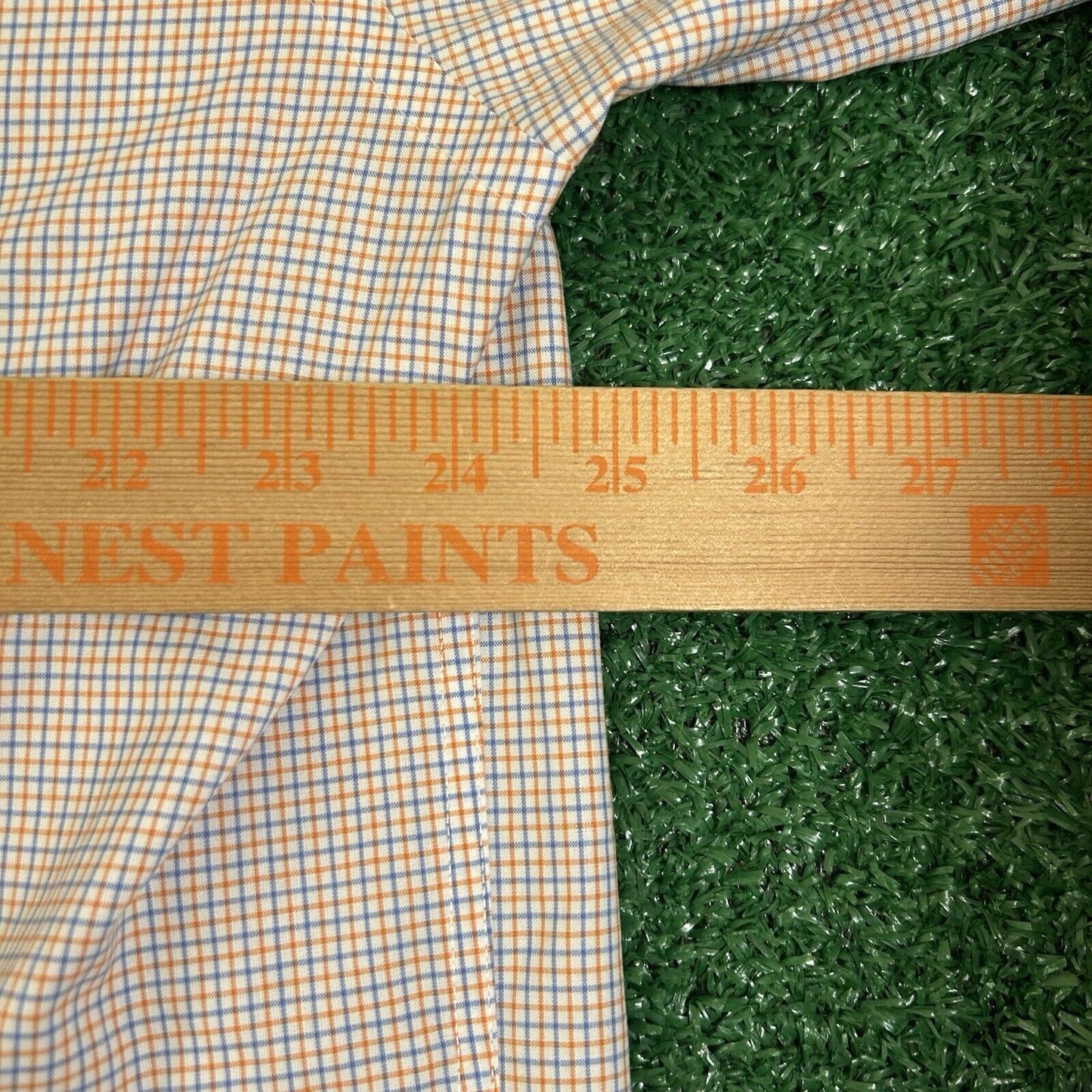Jos a Bank Shirt Mens Extra Large Blue Orange Check Button Up Short Sleeve Work