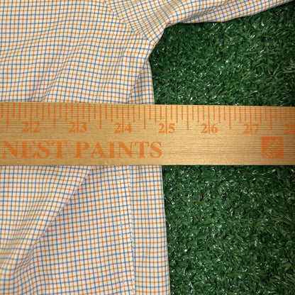 Jos a Bank Shirt Mens Extra Large Blue Orange Check Button Up Short Sleeve Work