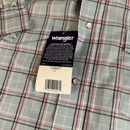 Wrangler Pearl Snap Shirt Mens Small Blue Red Plaid Cowboy Long Sleeve New