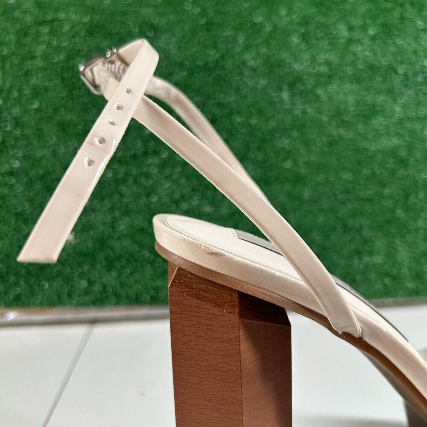 Gianni Bini Parrish Platform Sandals Ankle Strap Wood Block Patent Womens 8.5M