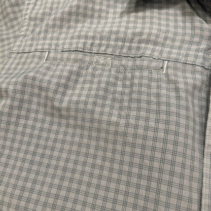 Eddie Bauer Shirt Mens Large Tall LT Gray Plaid Button Up Short Sleeve Pockets