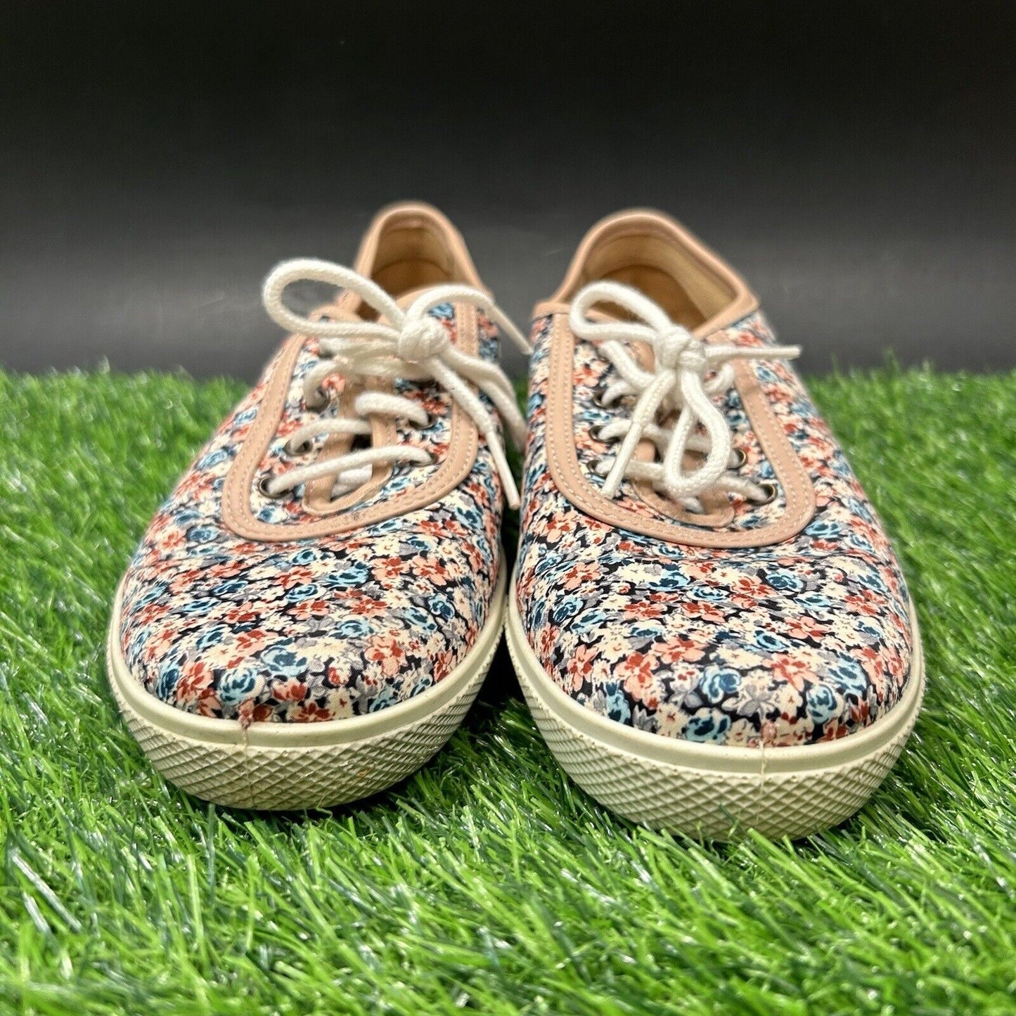 Hotter Mabel Shoes Womens 7 Red Blue Floral Fashion Sneakers Lace Up Casual