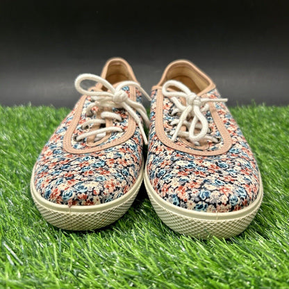 Hotter Mabel Shoes Womens 7 Red Blue Floral Fashion Sneakers Lace Up Casual