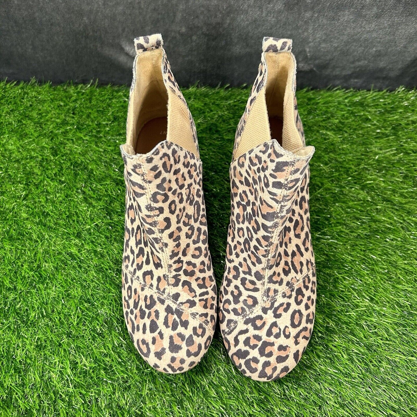 Toms Kelsey Boots Womens 7 Brown Black Leopard Booties Ankle Wedge Casual