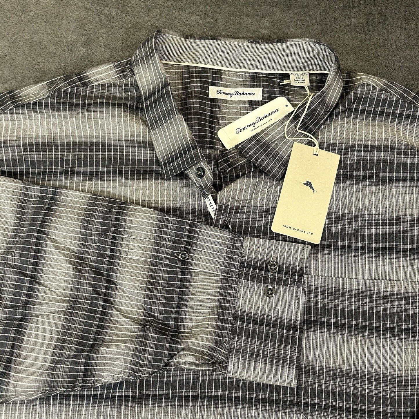 Tommy Bahama Shirt Mens 4XLB Gray Black Lazlo Ombre Stripe Button Up LS NEW $168