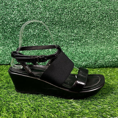Dansko Addison Sandals Womens 8 M Black Patent Leather Wedge Ankle Strap Outdoor