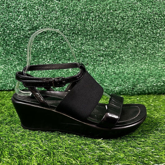 Dansko Addison Sandals Womens 8 M Black Patent Leather Wedge Ankle Strap Outdoor