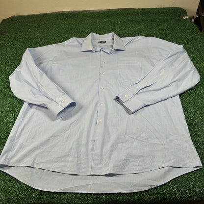 Van Heusen Shirt Men 18.5 34/35 Blue White Striped Stretch Button Up Long Sleeve
