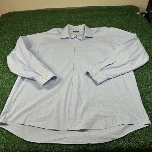 Van Heusen Shirt Men 18.5 34/35 Blue White Striped Stretch Button Up Long Sleeve