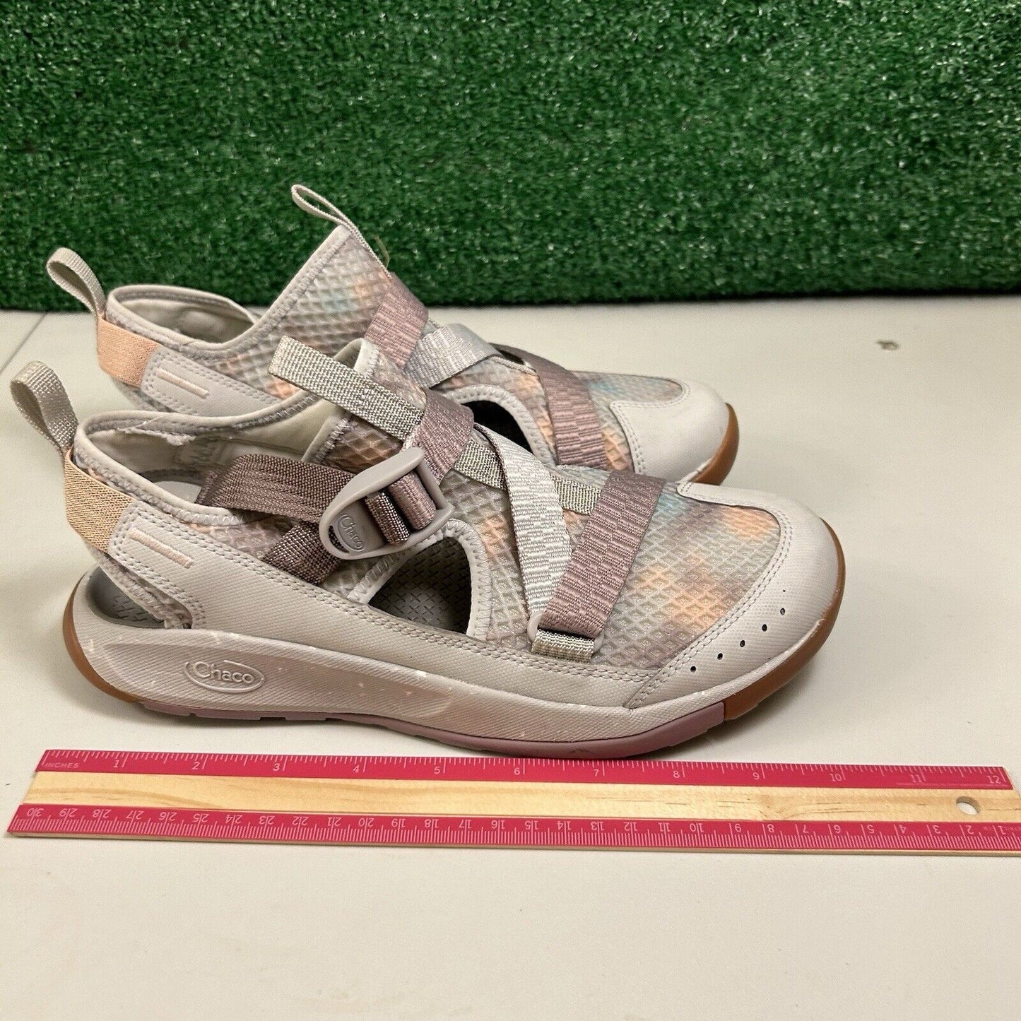 Chaco Odyssey All Terrain Sandals Women 9-9.5 Gray Purple Hiking Outdoor Comfort