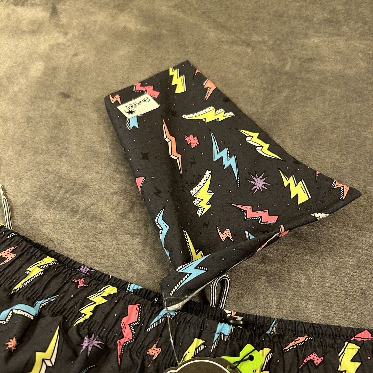 Boardies Board Shorts Mens Extra Large 34" Black Zaps Neon Swim Drawstring NEW