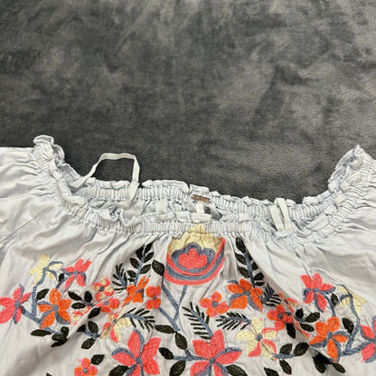Free People Dress Womens Extra Small Light Blue Fleur Du Jour Embroidered Floral