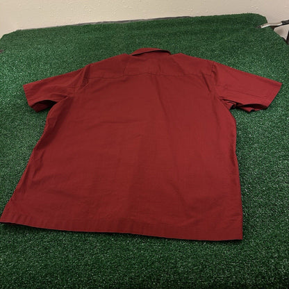 Banana Republic Shirt Mens Large Red Stretch Casual Button Up Short Sleeve